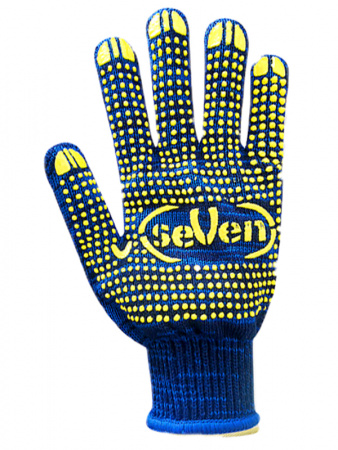Перчатки трикотажные с ПВХ точкой синие