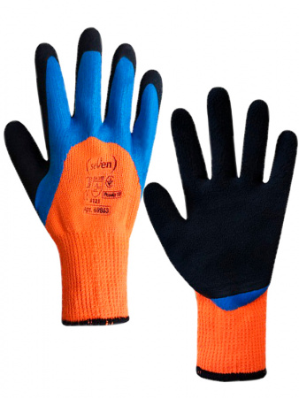 Перчатки утепленные синтетические с латексным покрытием 9663 оранжевые