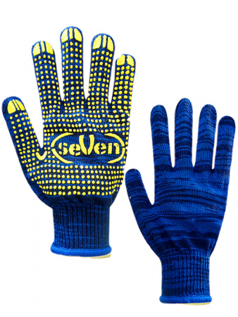 Перчатки трикотажные с ПВХ точкой синие