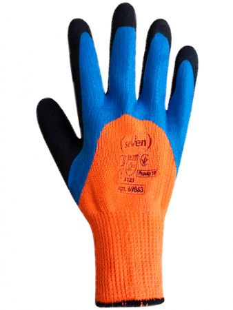Перчатки утепленные синтетические с латексным покрытием 9663 оранжевые
