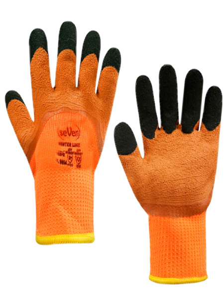 Перчатки утепленные синтетические с латексным покрытием 9864 оранжевые