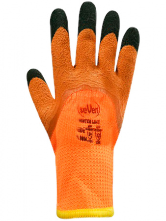 Перчатки утепленные синтетические с латексным покрытием 9864 оранжевые